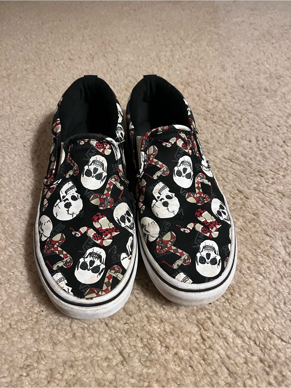 Kids Black Skull Glow-the-dark Slip-On VANS